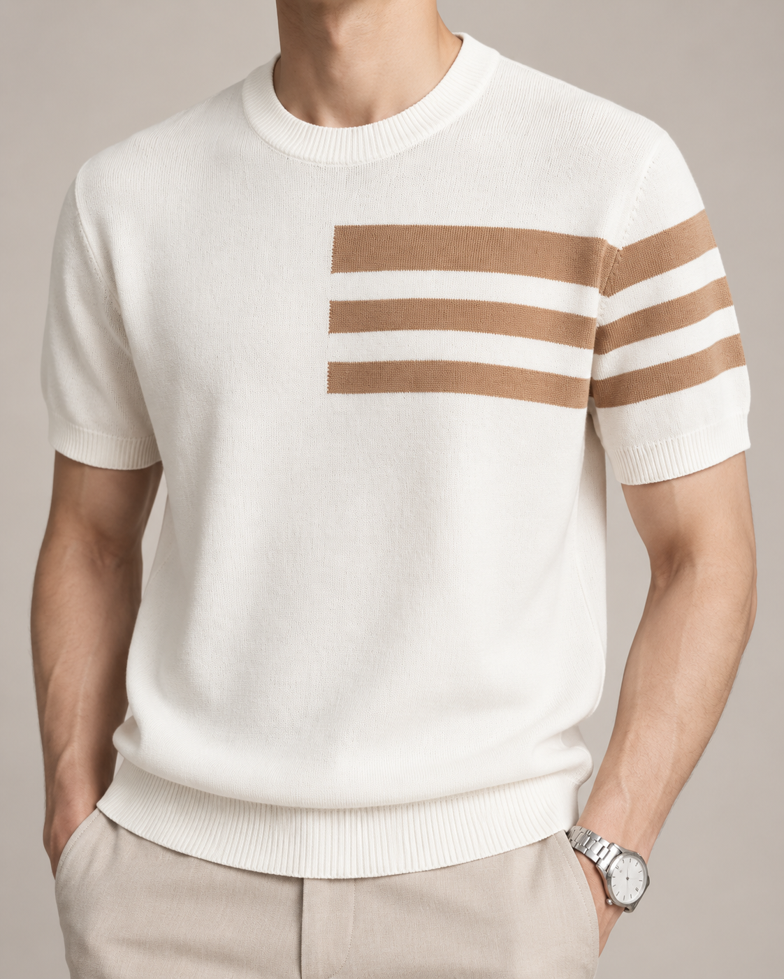 Men's Cooling Stripe Jacquard Knit Short Sleeve Shirt