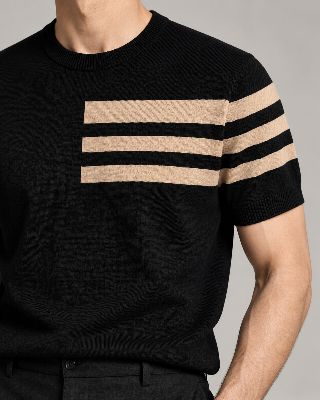 Men's Cooling Stripe Jacquard Knit Short Sleeve Shirt