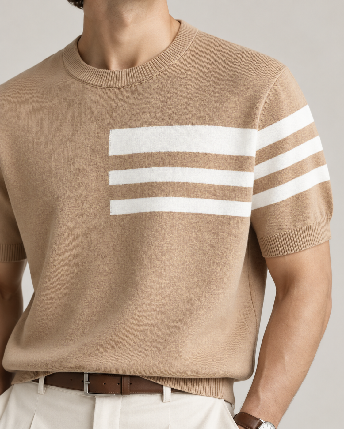 Men's Cooling Stripe Jacquard Knit Short Sleeve Shirt