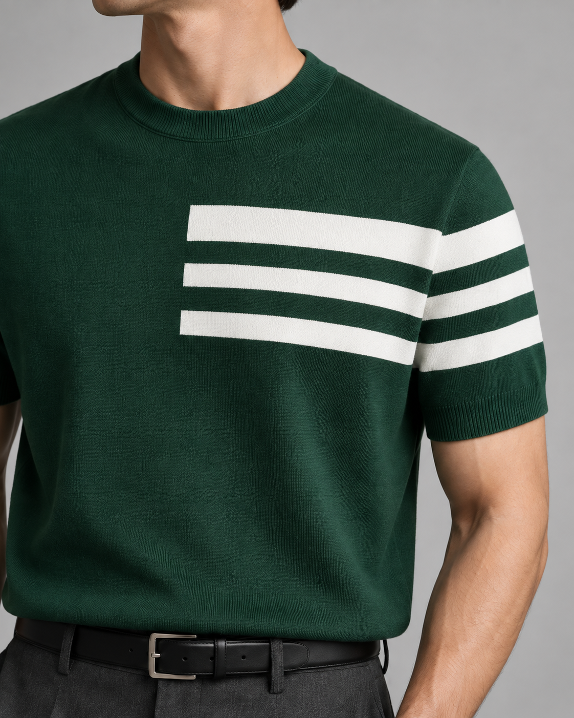 Men's Cooling Stripe Jacquard Knit Short Sleeve Shirt