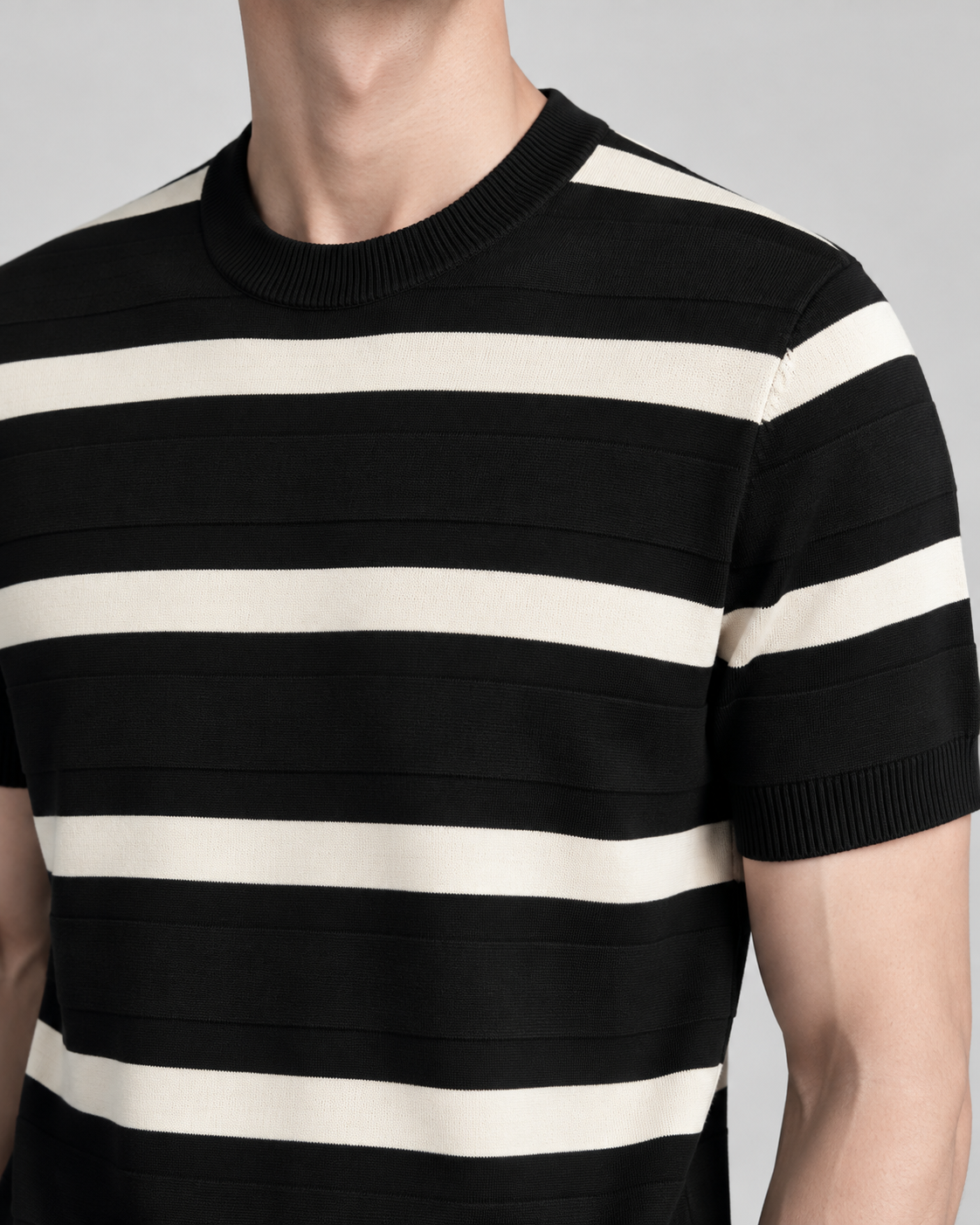 Men's Cooling Striped Knit Crew Neck Shirt