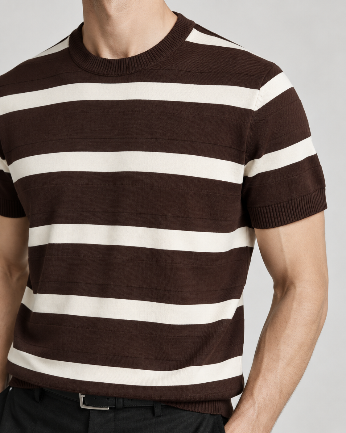 Men's Cooling Striped Knit Crew Neck Shirt