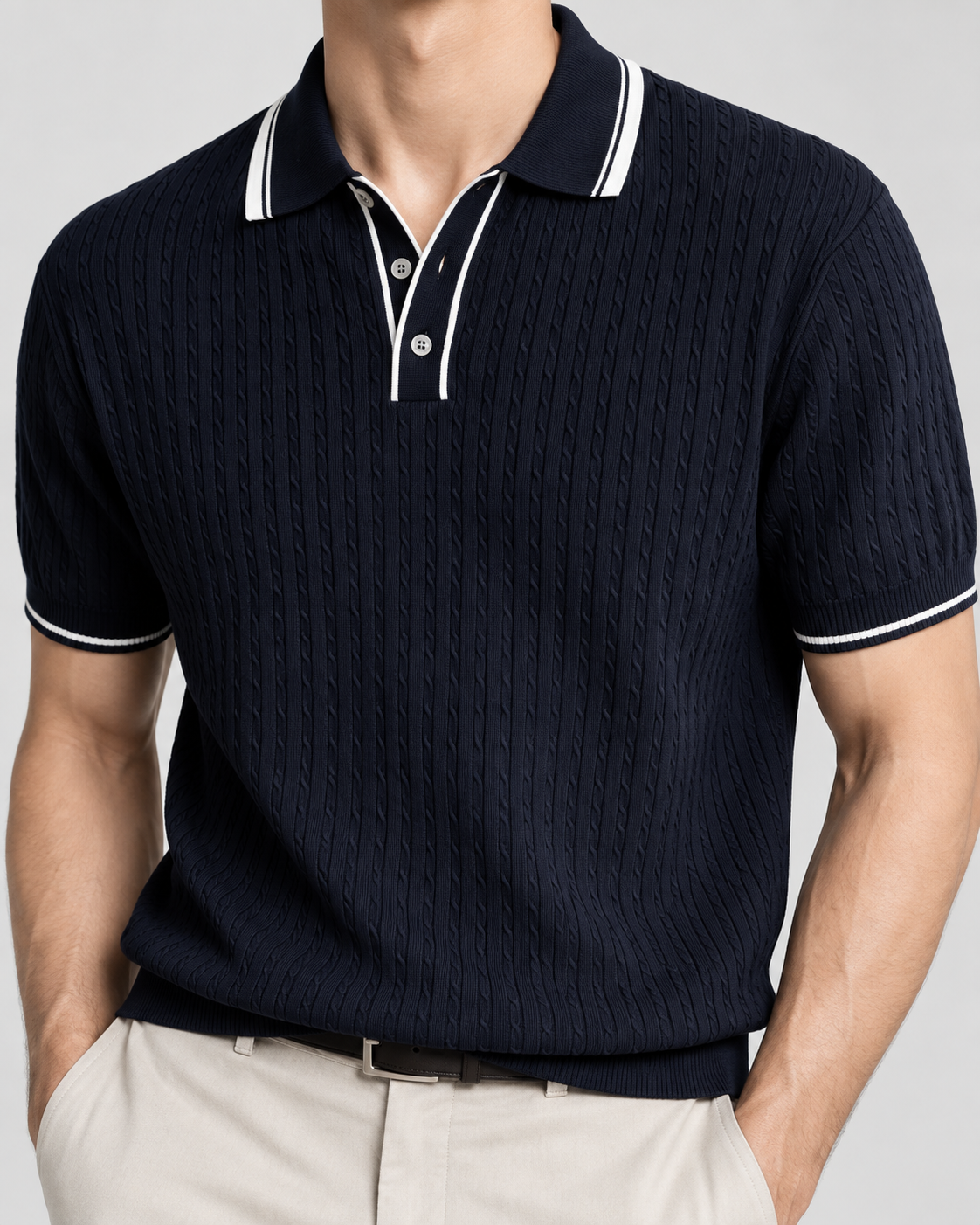 Men's Cooling Cable Knit Polo Shirt