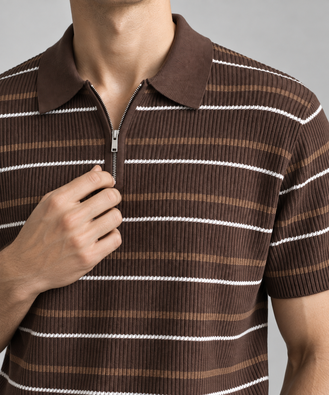 Men's Cooling Ribbed Stripe Half Zip Knit Polo
