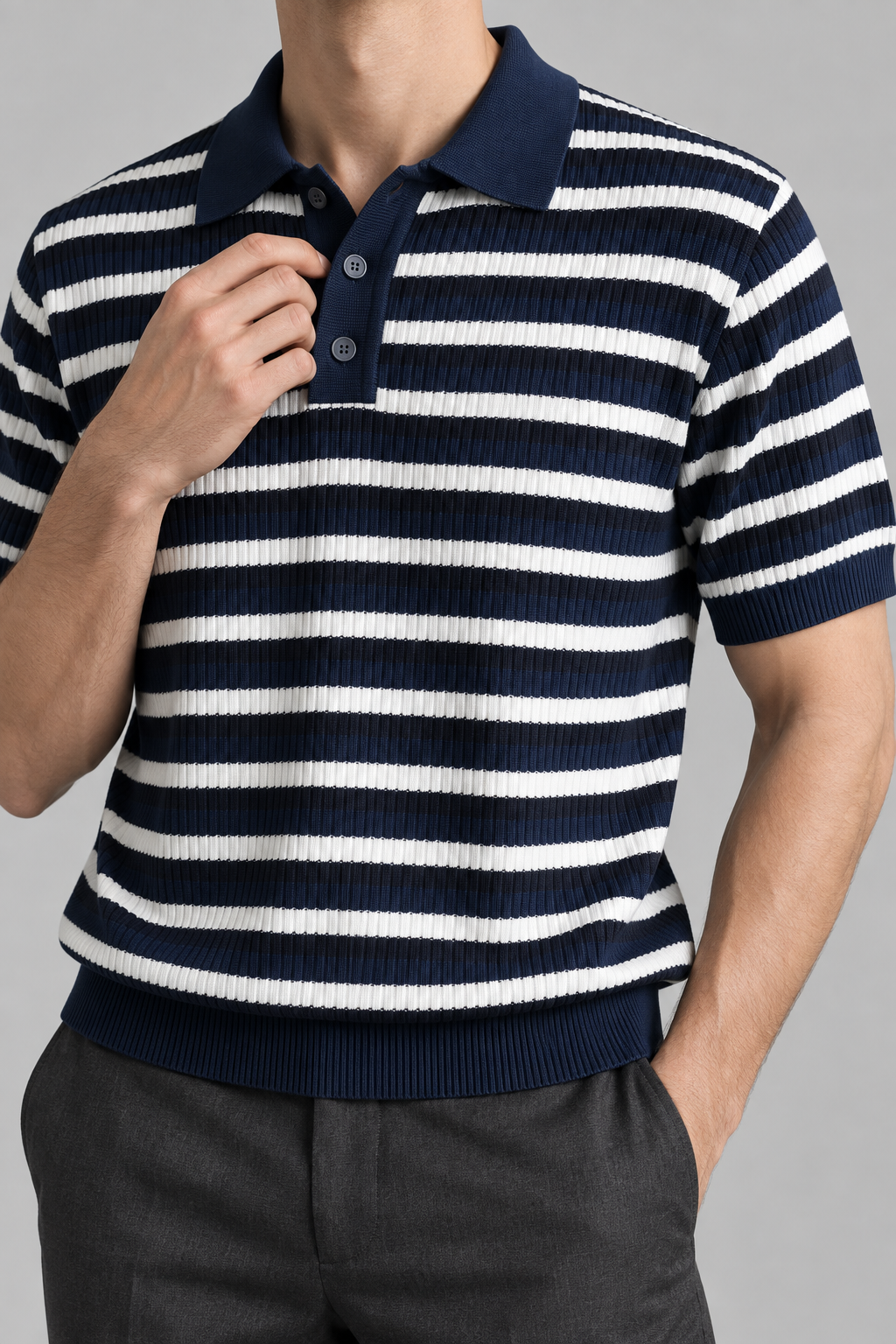 Men's Cooling Contrast Stripe Knit Polo