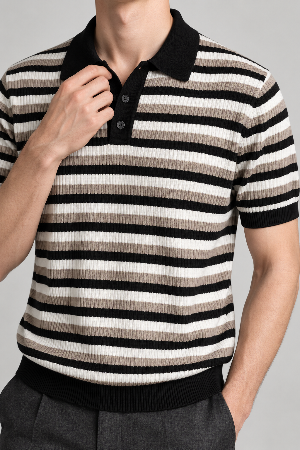 Men's Cooling Contrast Stripe Knit Polo