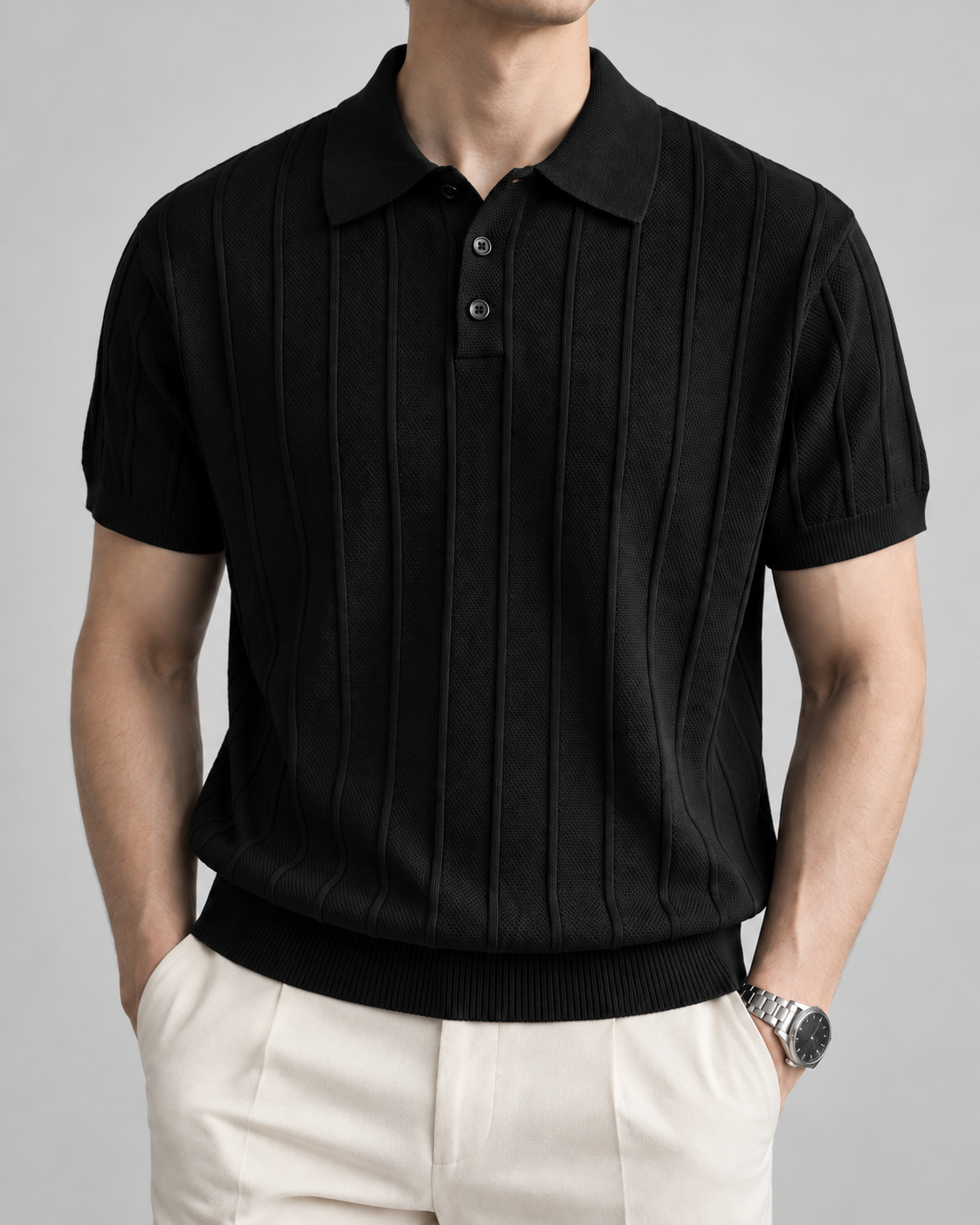 Men's Cooling Vertical Rib Knit Polo