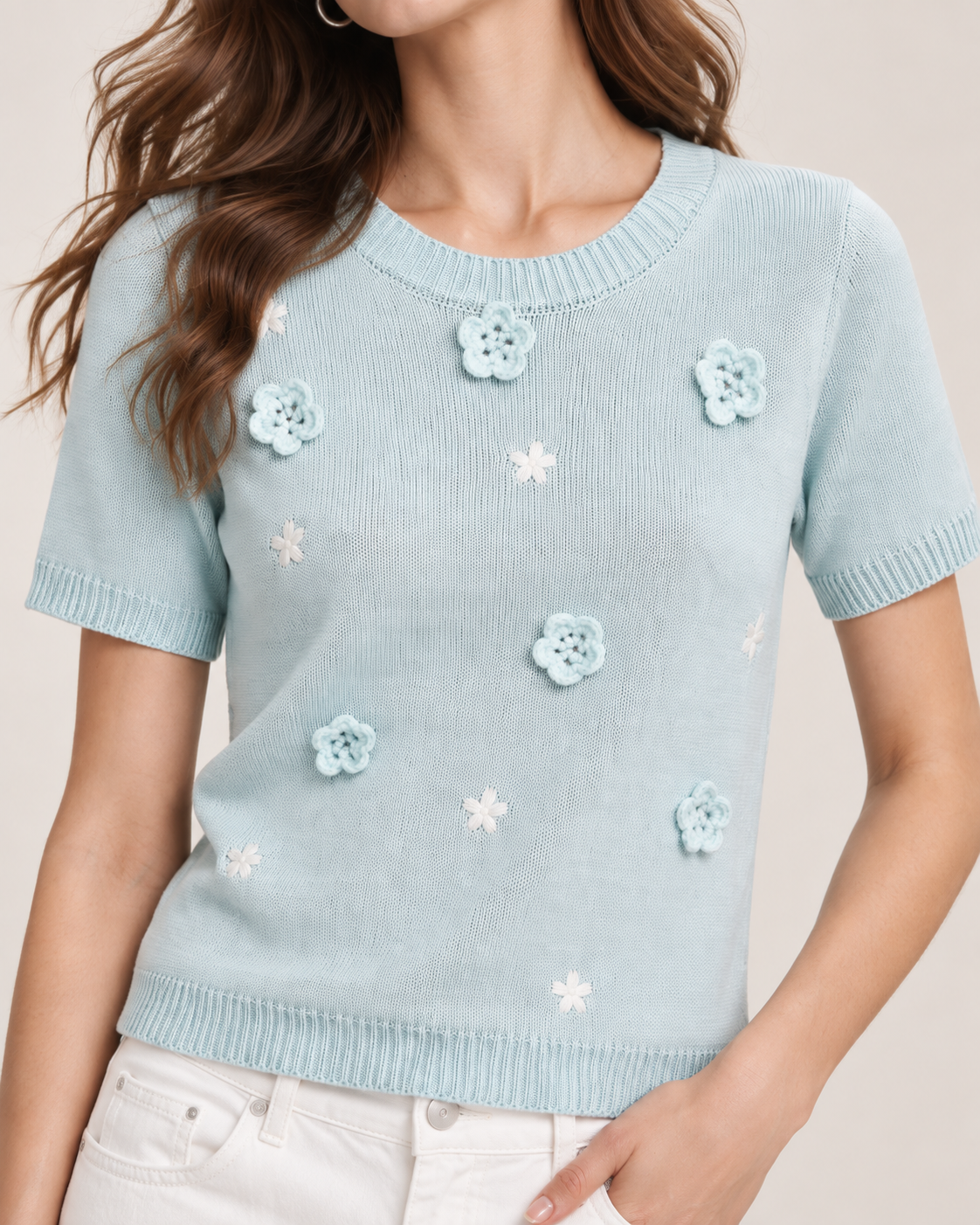 Women Summer Handmade 3D Floral Knit Top