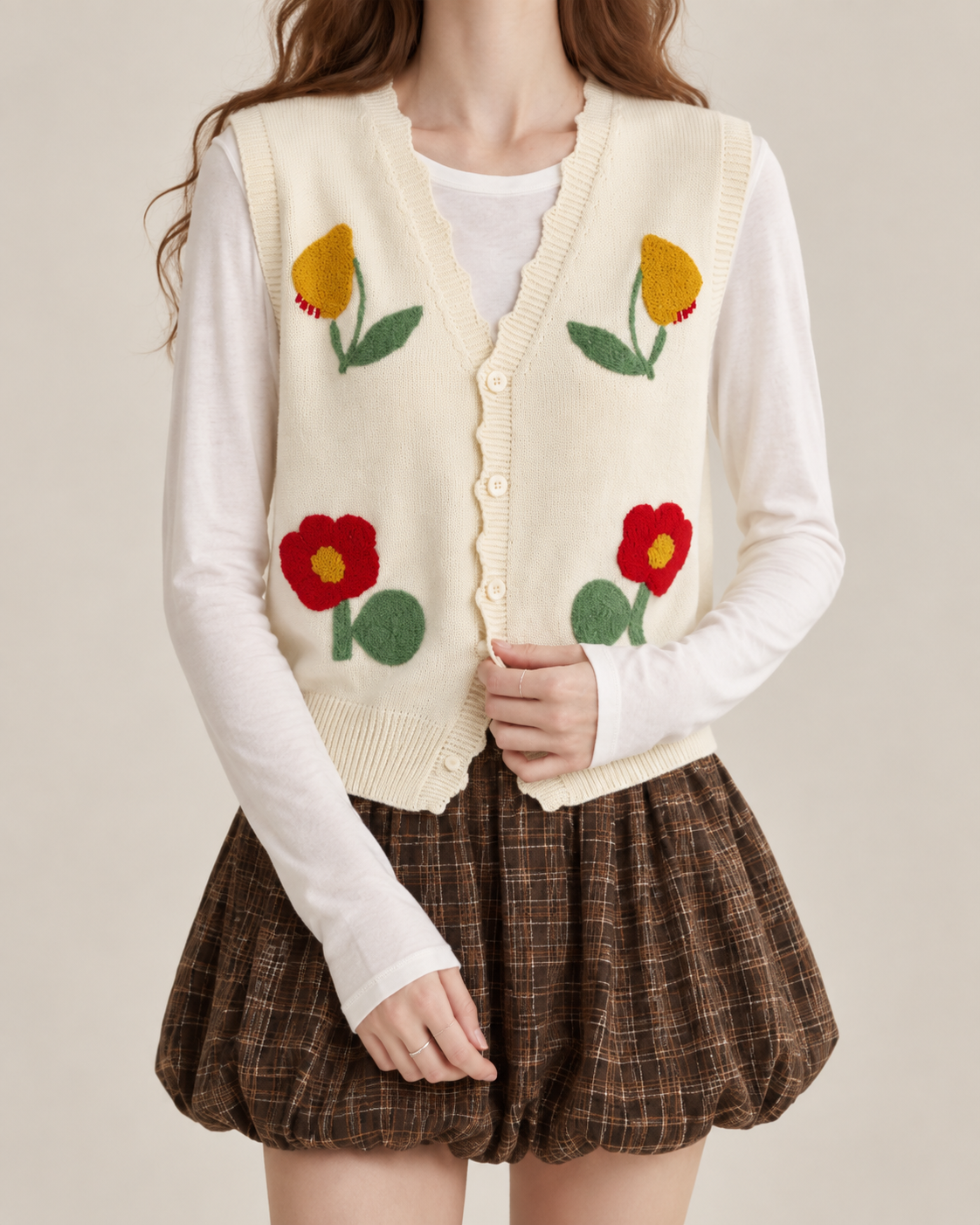 Women's French Floral Embroidered Knit Vest