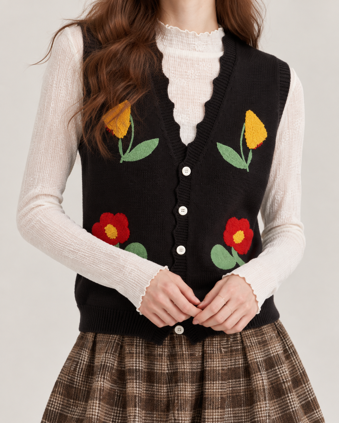 Women's French Floral Embroidered Knit Vest