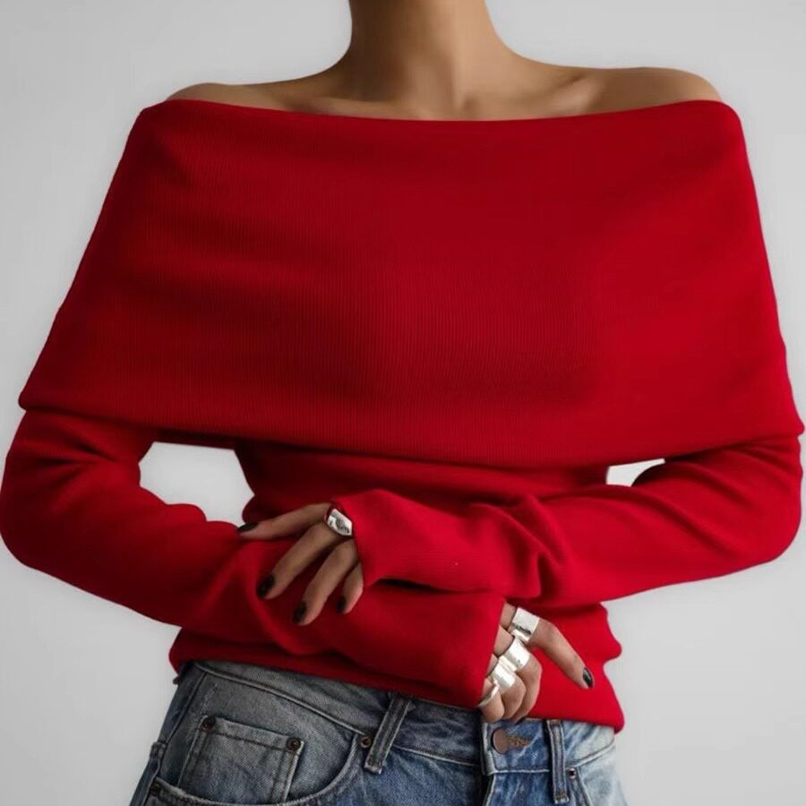 Women's Off Shoulder Slim Fit Knit Sweater