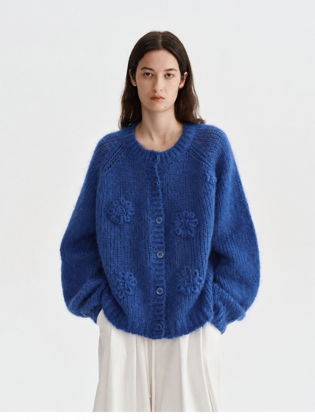 Women's Mohair Hand Embroidered Floral Knit Sweater