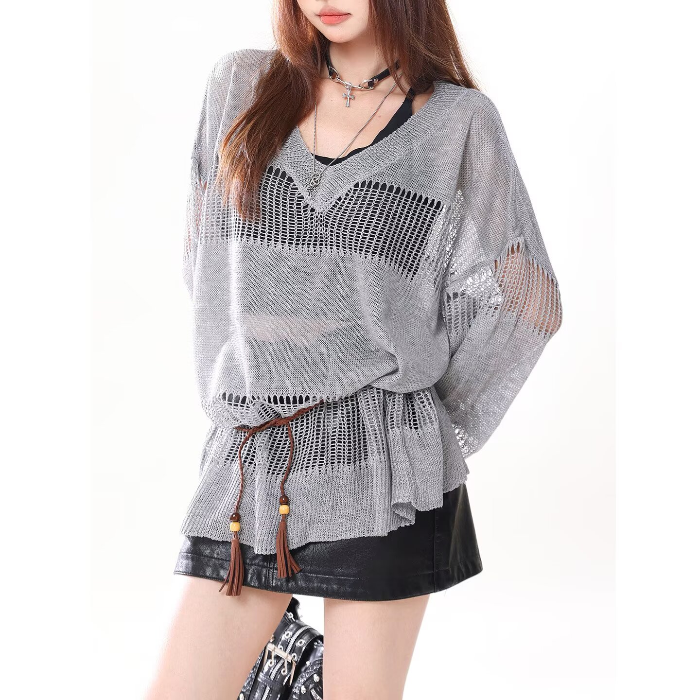 Women's Openwork Mesh Knit Cover Up