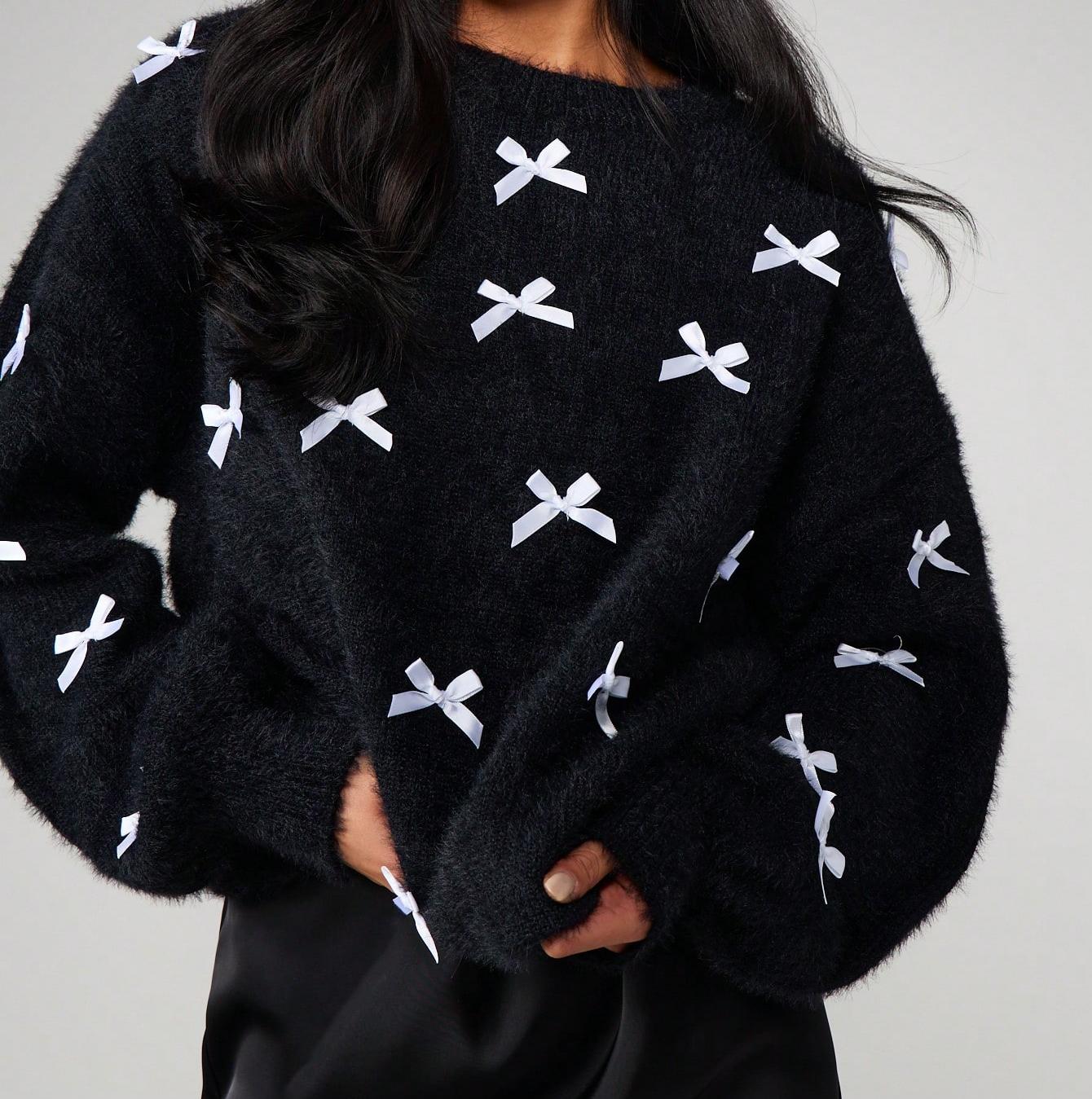 Women’s bow Christmas Plush Knit Sweater