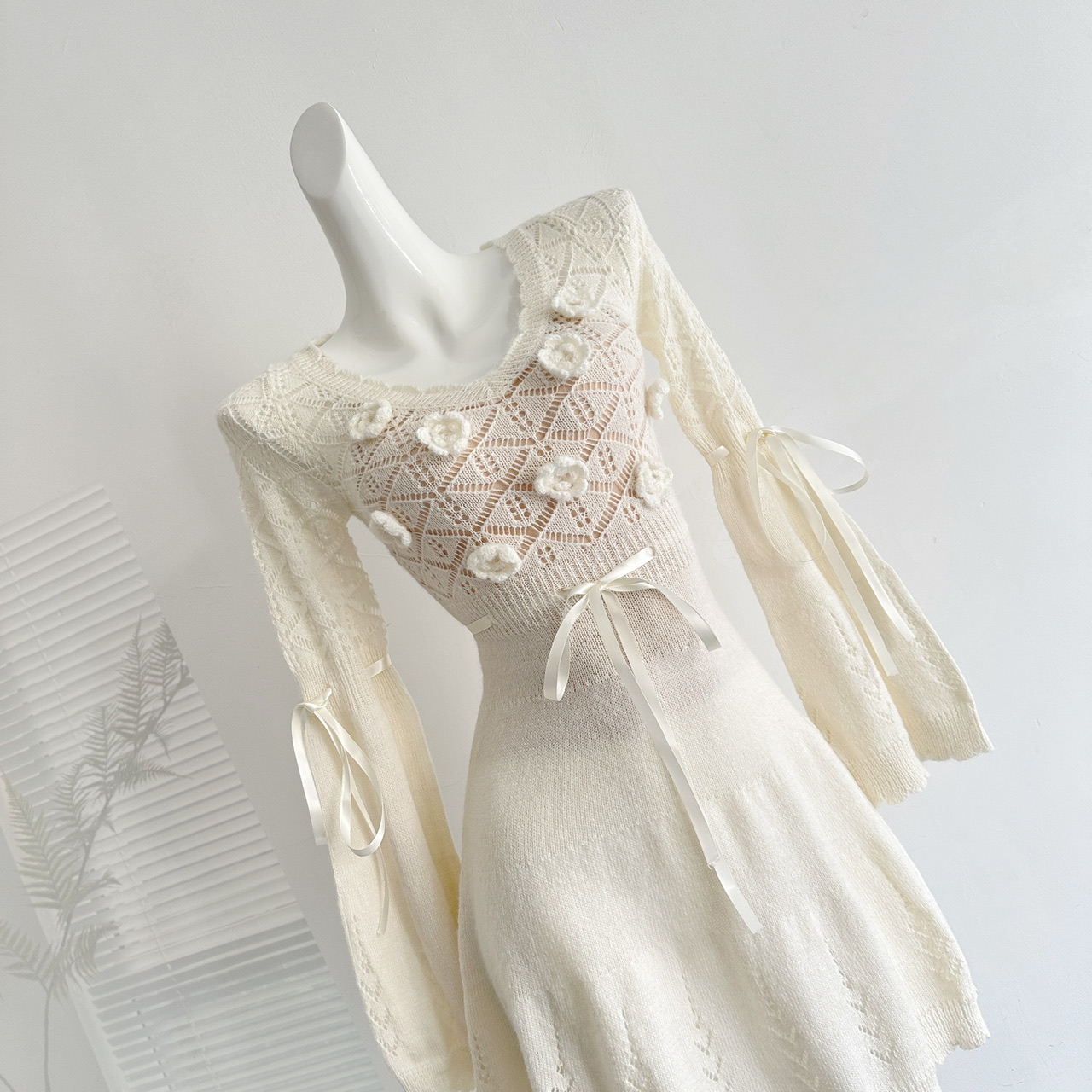 Women’s 3D Flower Openwork Knit Dress