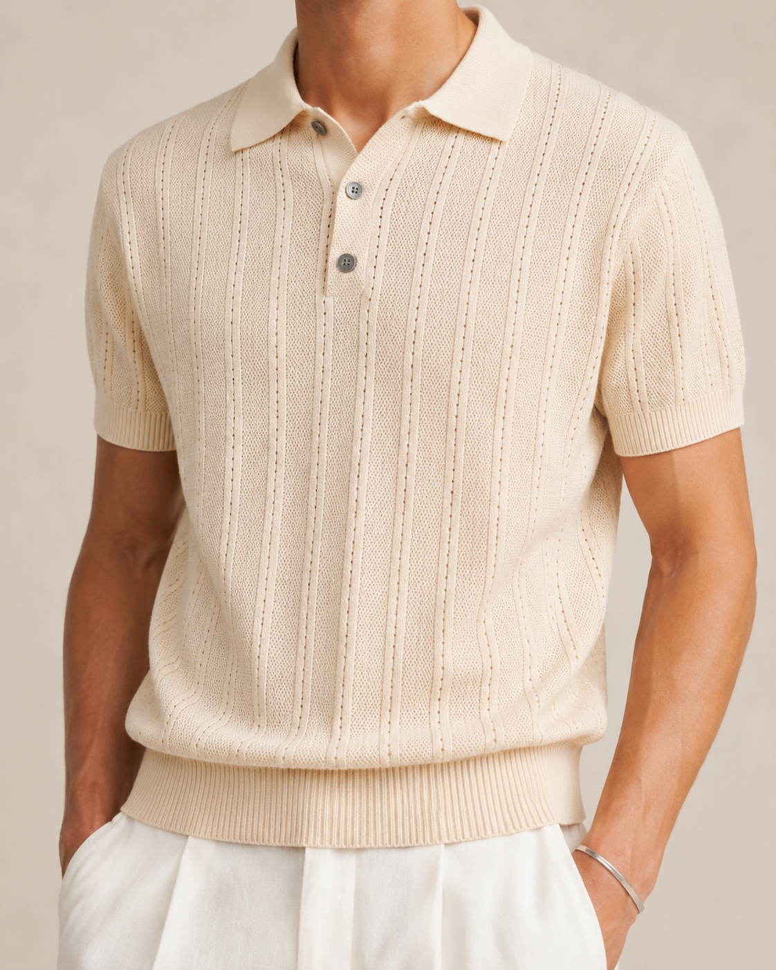 Men’s Textured Knit Polo Shirt Short Sleeve