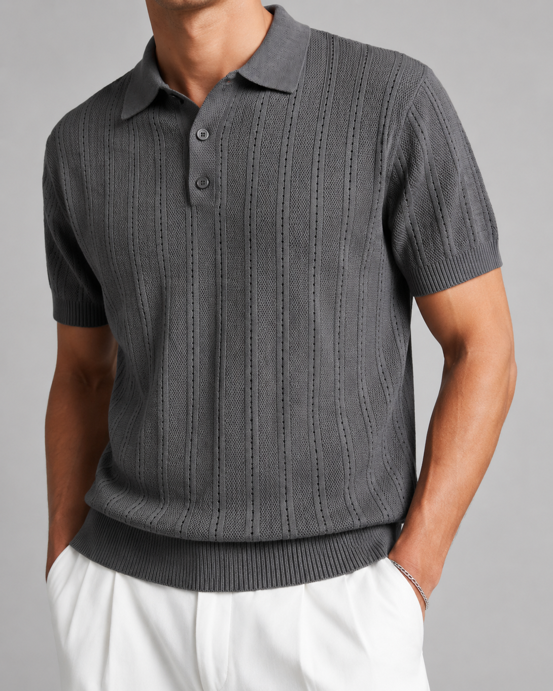 Men’s Textured Knit Polo Shirt Short Sleeve