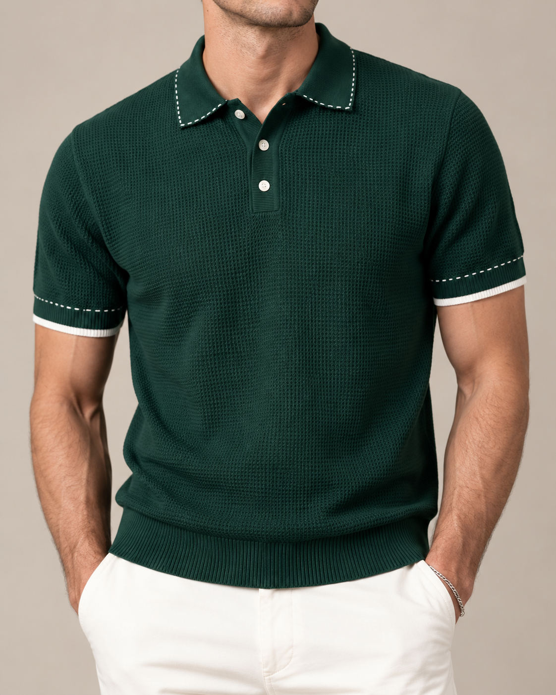 Men’s Old-Money Style Waffle Knit Polo Shirt
