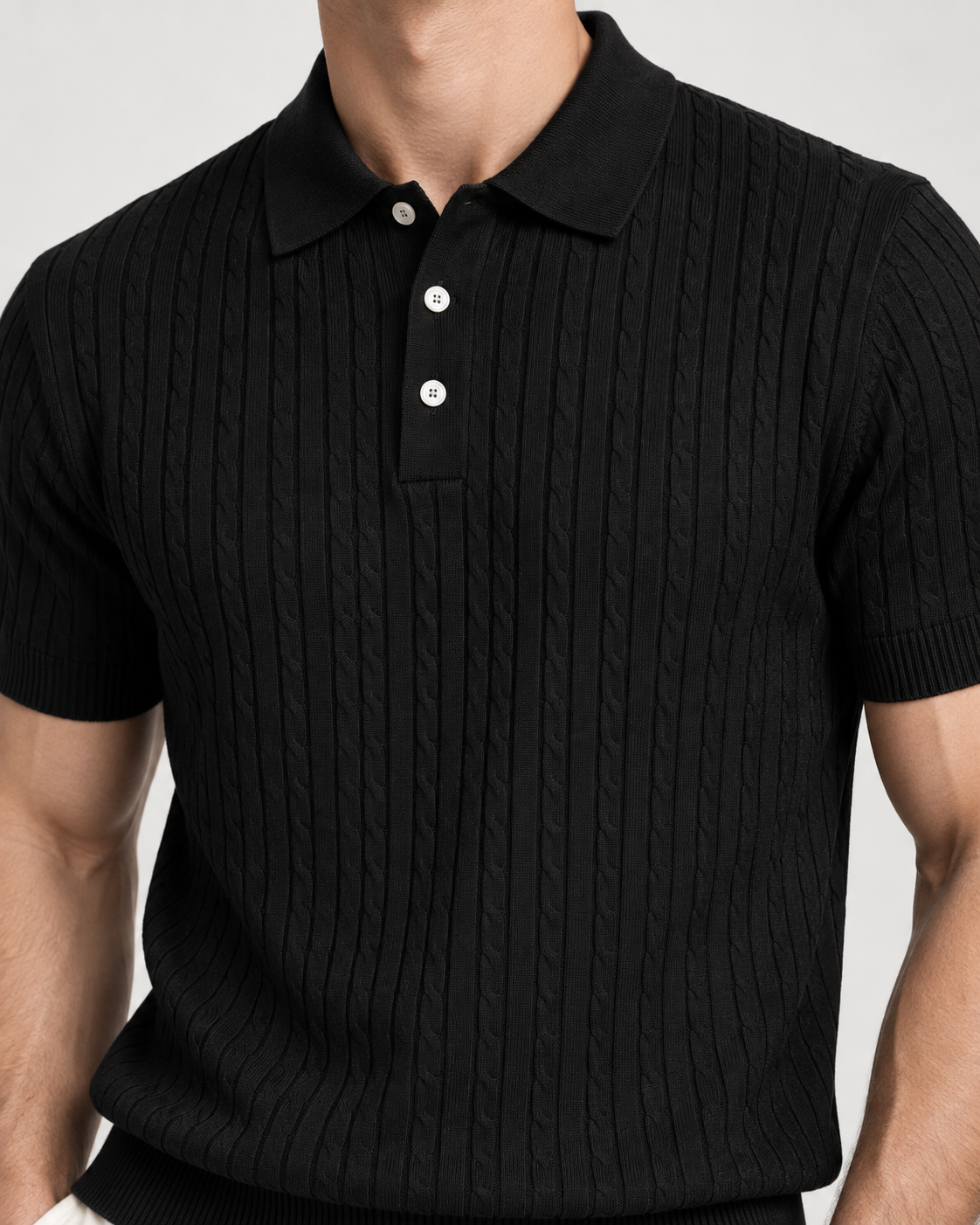 Men’s Old-Money Style Cool-Touch Cable-Knit Polo Shirt
