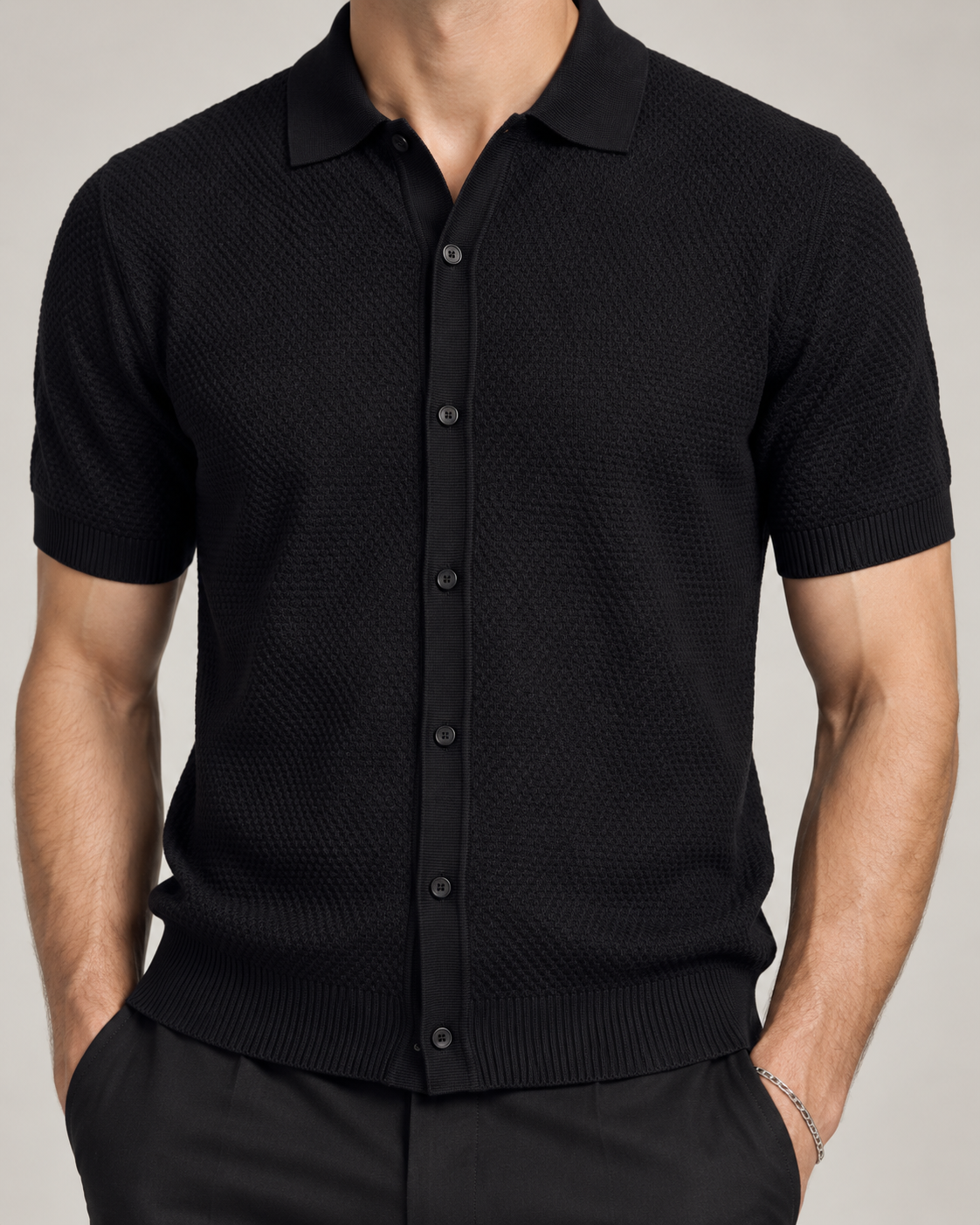 Men’s Old-Money Style Cool-Touch Diamond Knit Polo Shirt