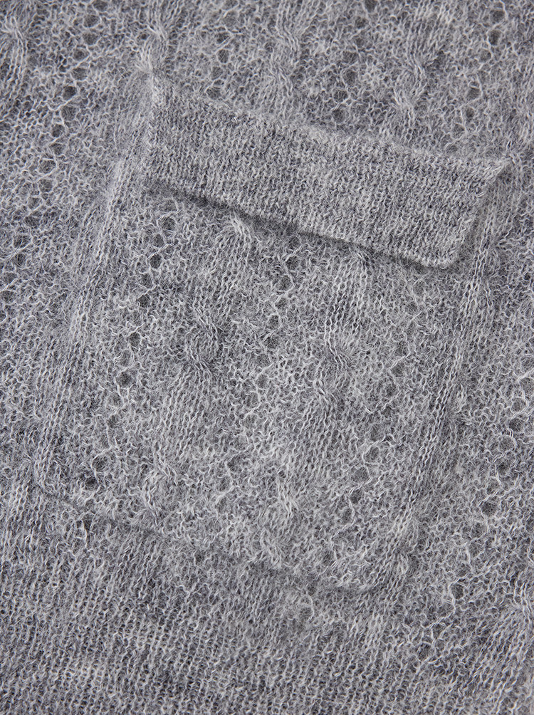 Baby Mohair Hollow Knit Hooded Sweater Cardigan