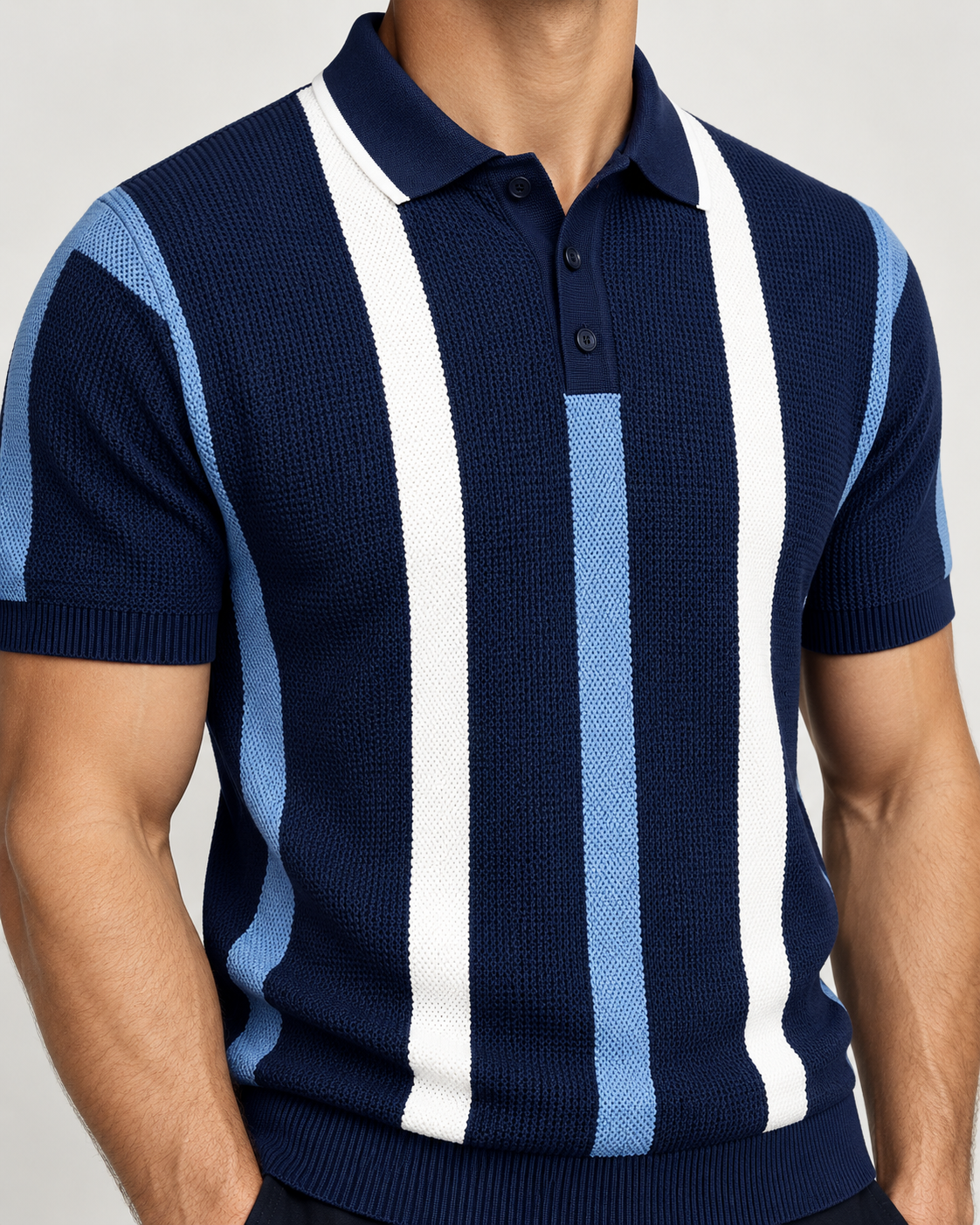Men’s Old-Money Style Striped Honeycomb Polo Shirt