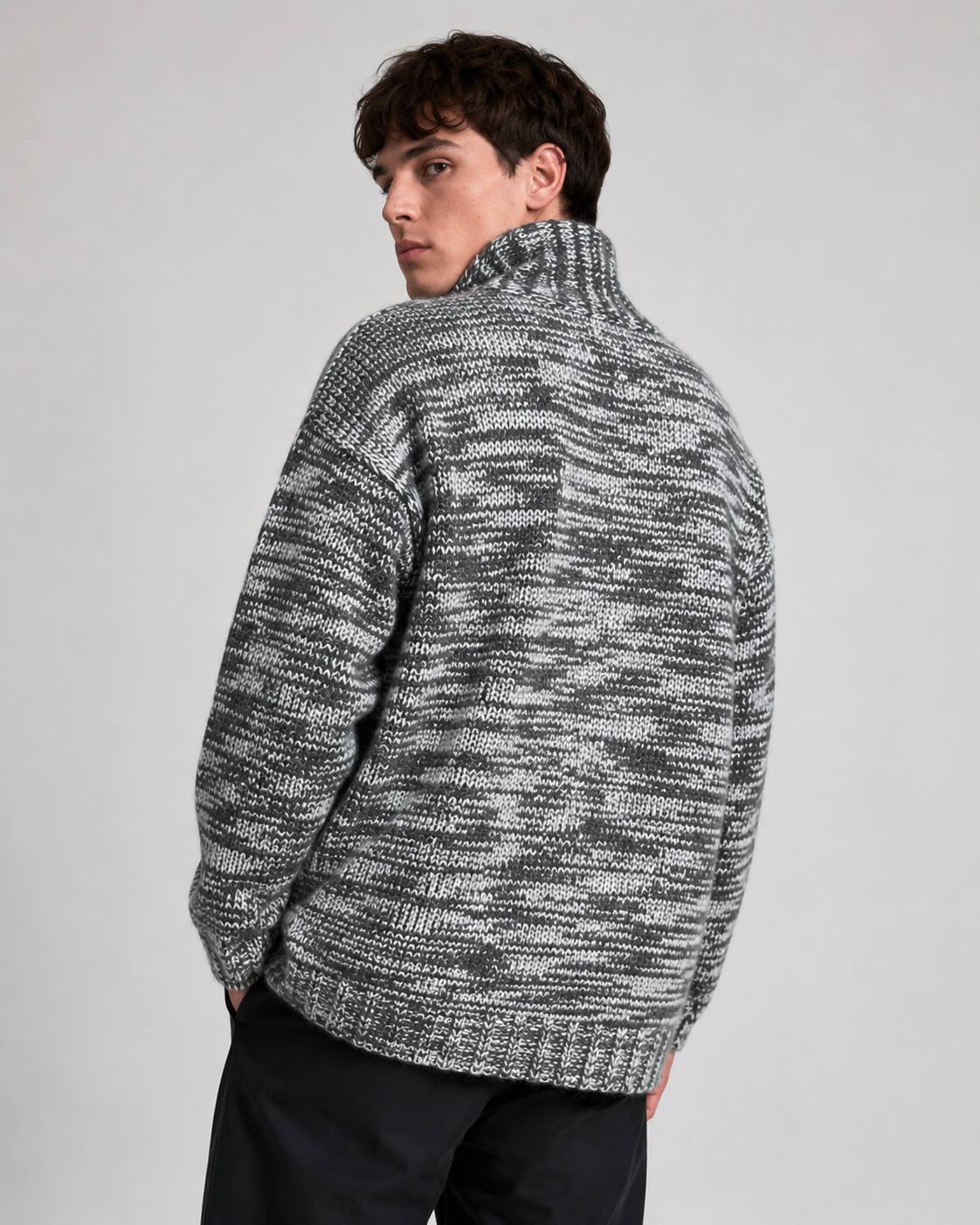 Unisex Wool Blend High Neck Knit Cardigan Sweater Button Front