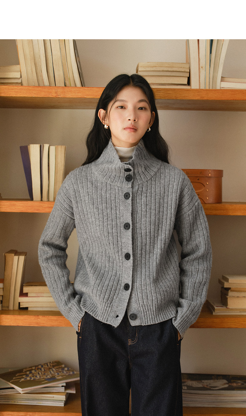 Women's French Ribbed Turtleneck Button Cardigan