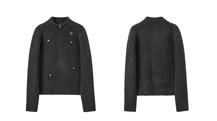 Women's Vintage Zip Stand Collar Knit Sweater
