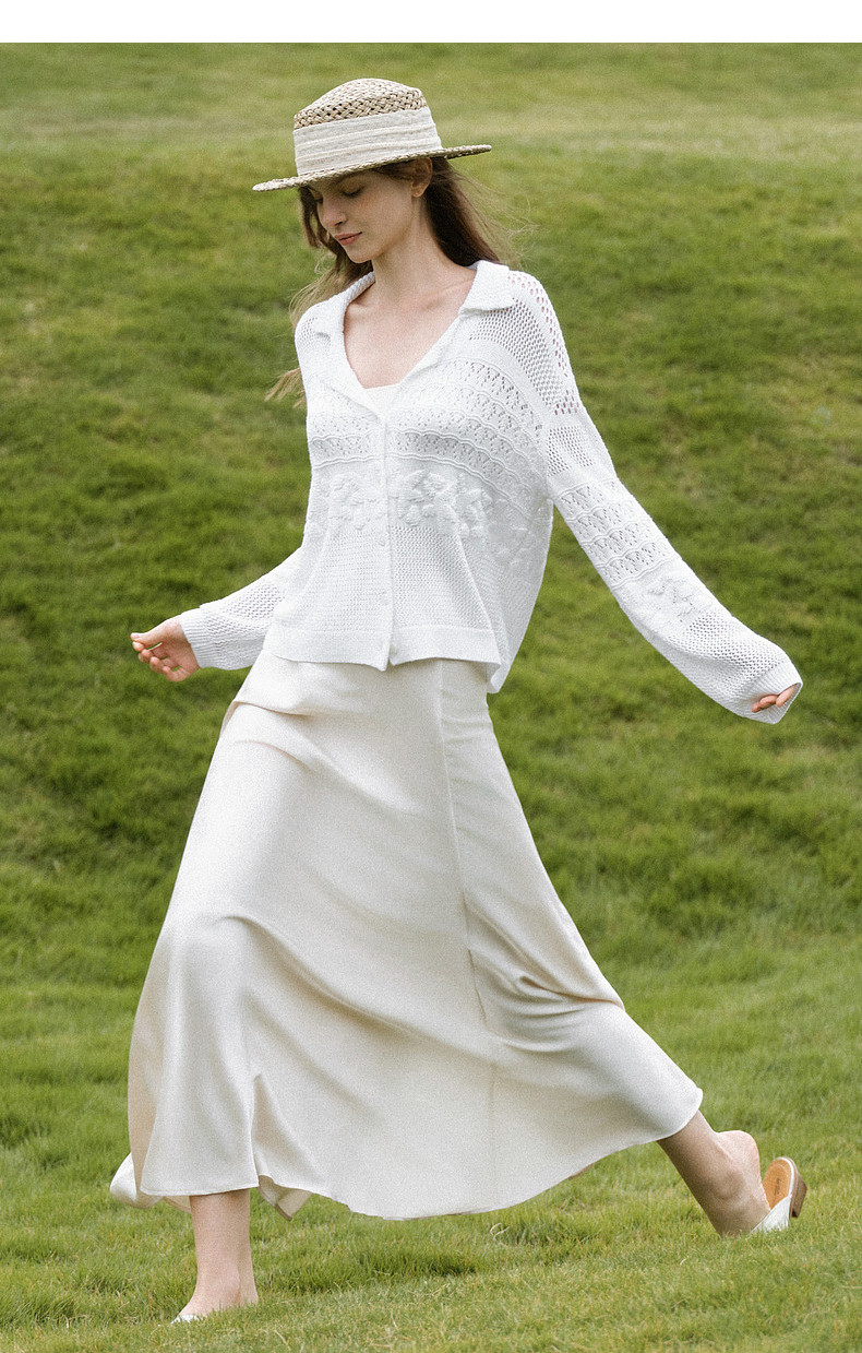 Women's Openwork Jacquard Knit Cardigan