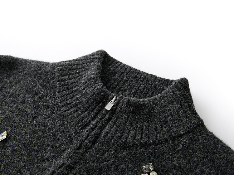Women's Vintage Zip Stand Collar Knit Sweater