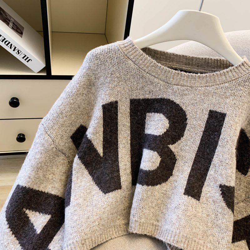 Women's Contrast Letter Jacquard Knit Sweater