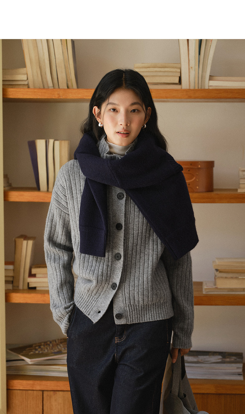 Women's French Ribbed Turtleneck Button Cardigan