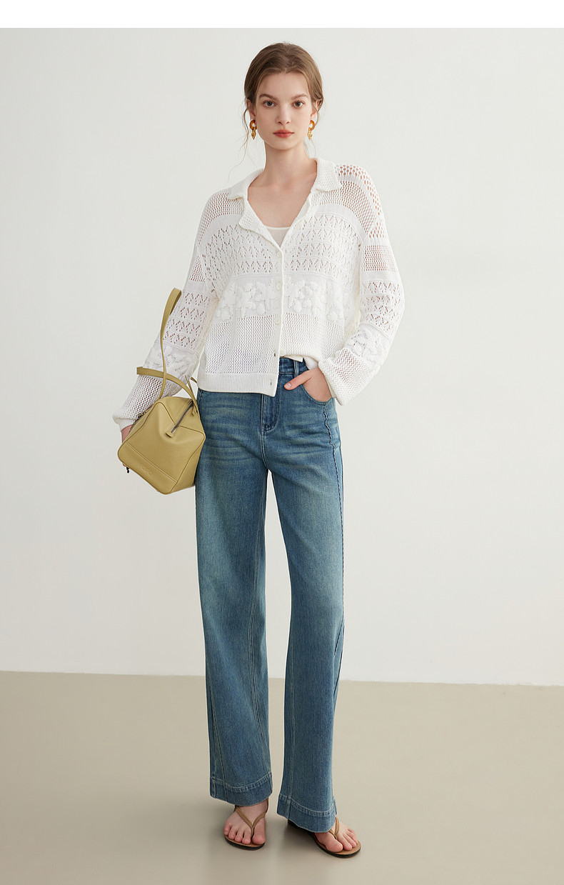 Women's Openwork Jacquard Knit Cardigan