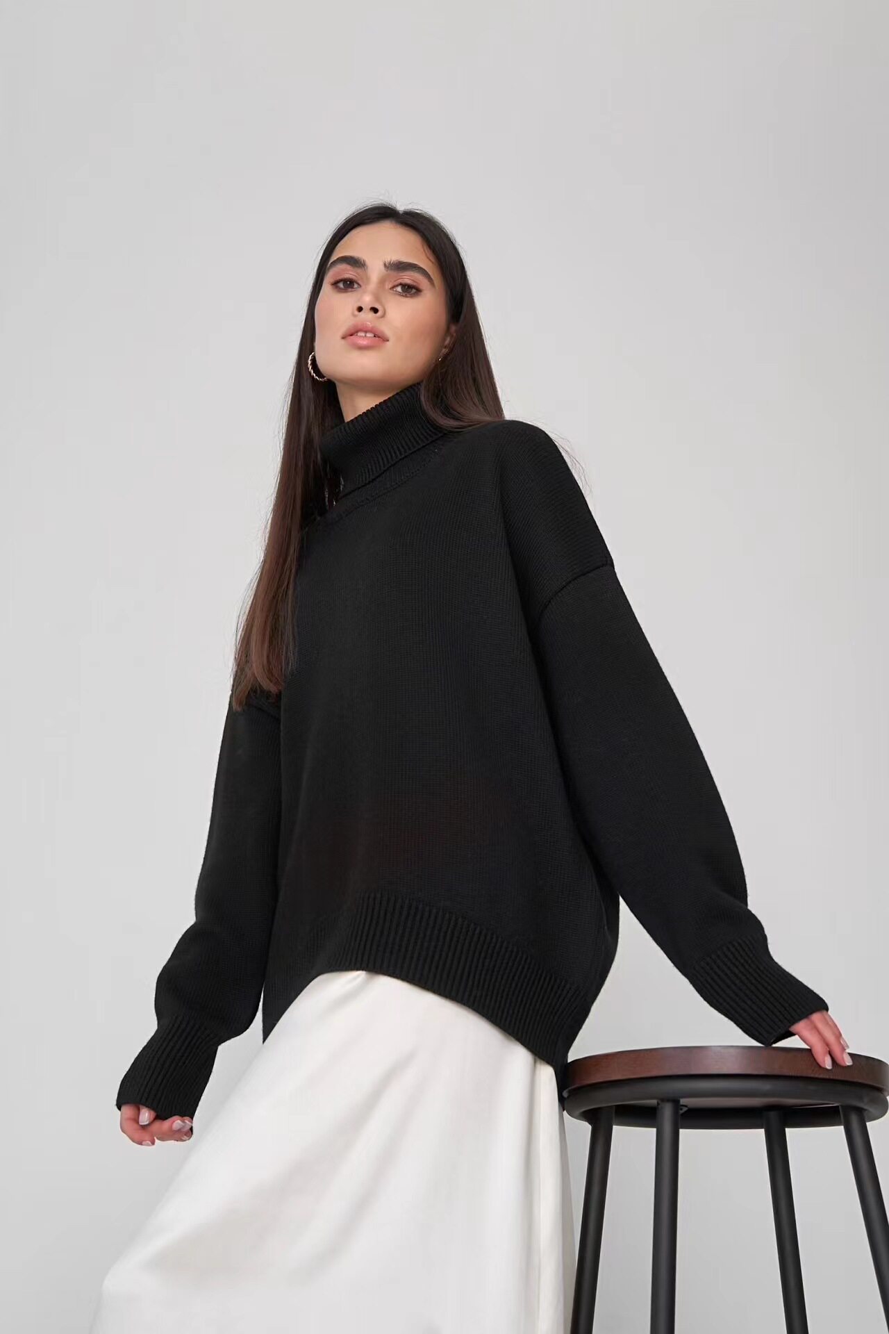 Women's Solid Turtleneck Knit Sweater