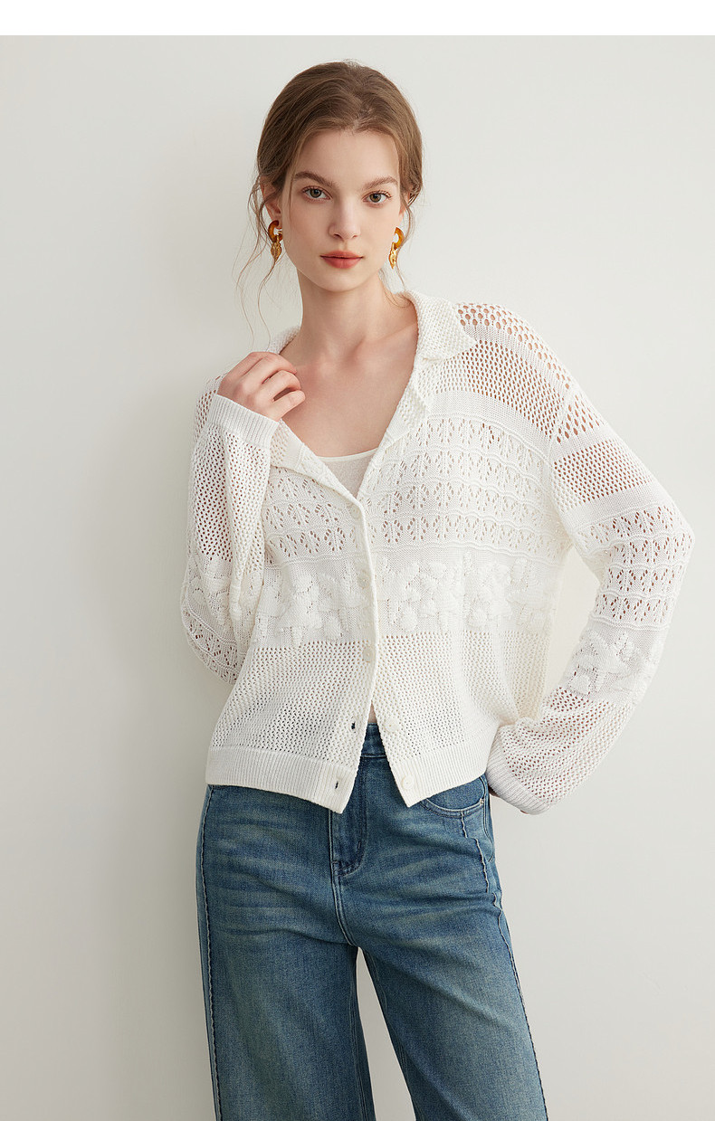Women's Openwork Jacquard Knit Cardigan