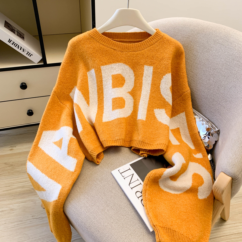 Women's Contrast Letter Jacquard Knit Sweater