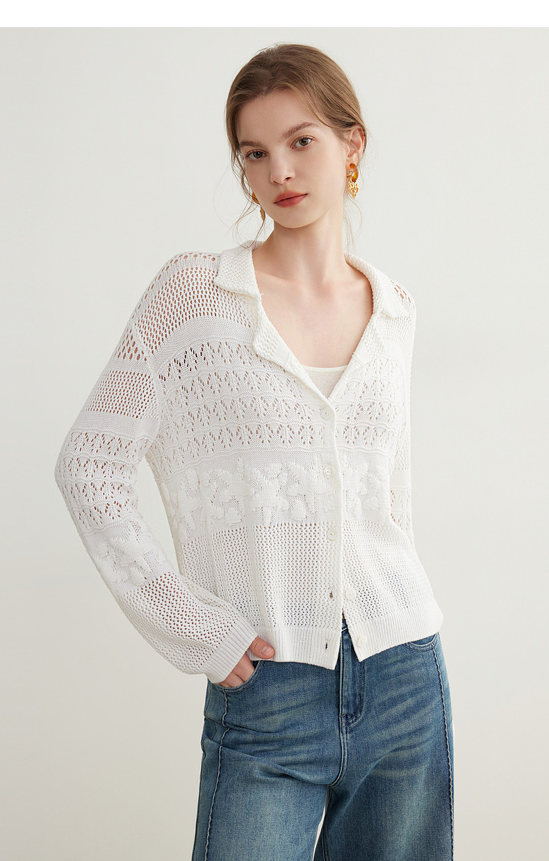 Women's Openwork Jacquard Knit Cardigan