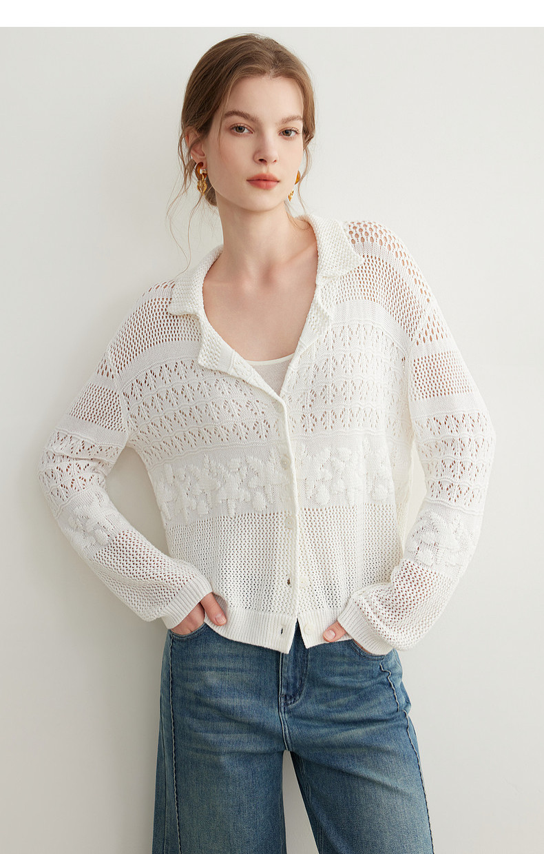 Women's Openwork Jacquard Knit Cardigan