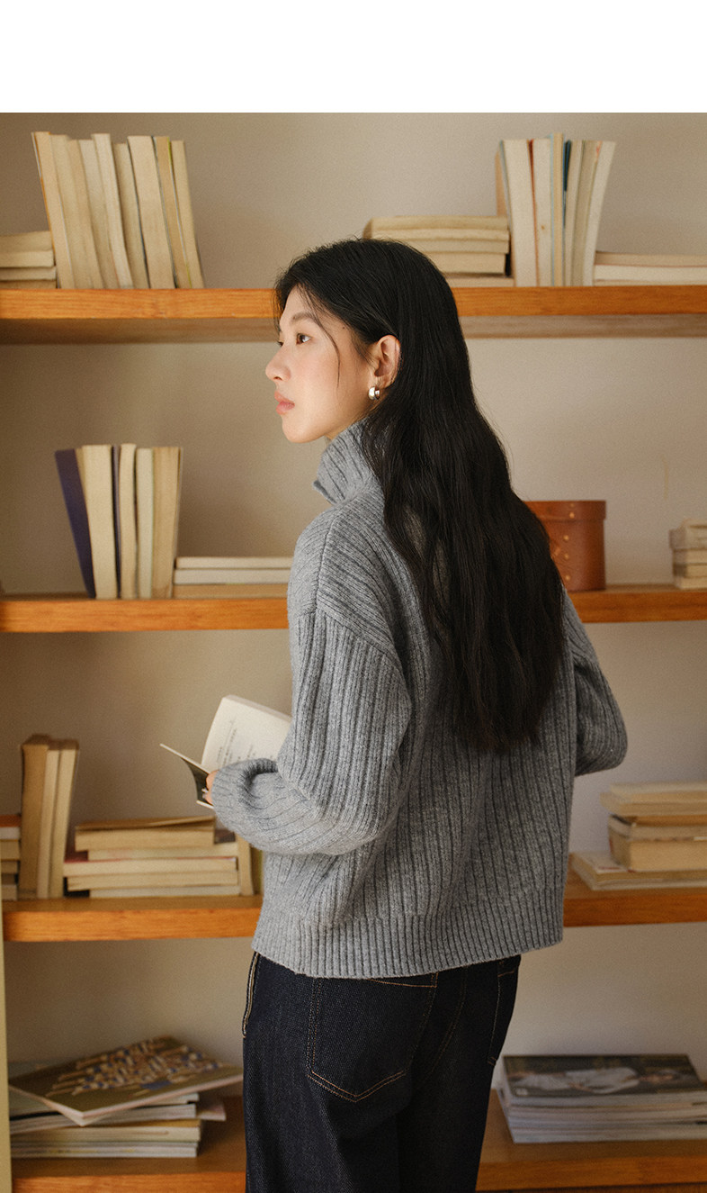 Women's French Ribbed Turtleneck Button Cardigan