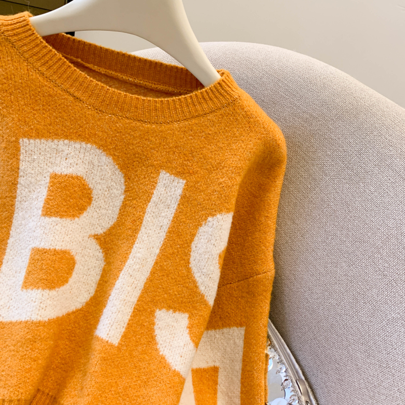 Women's Contrast Letter Jacquard Knit Sweater