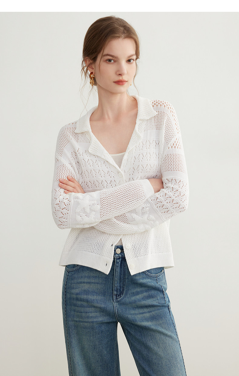 Women's Openwork Jacquard Knit Cardigan