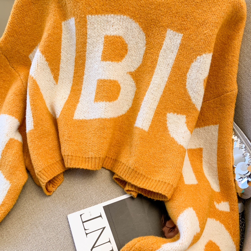 Women's Contrast Letter Jacquard Knit Sweater