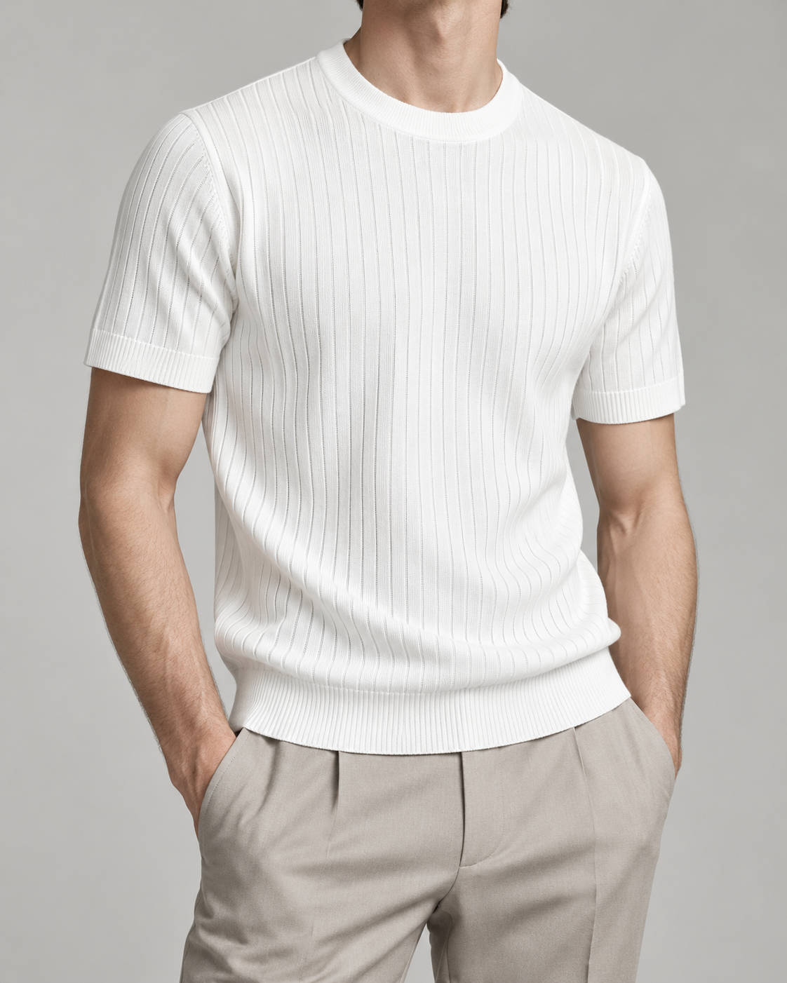 Men's Cooling Ribbed Knit Short Sleeve Shirt