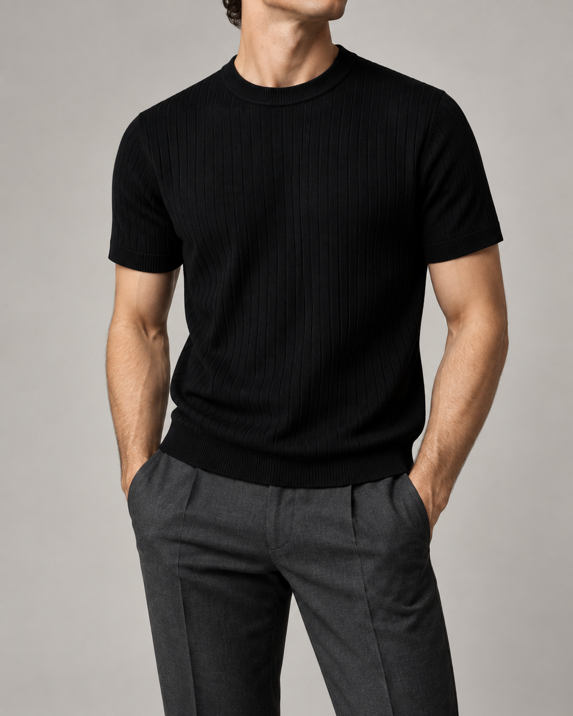 Men's Cooling Ribbed Knit Short Sleeve Shirt