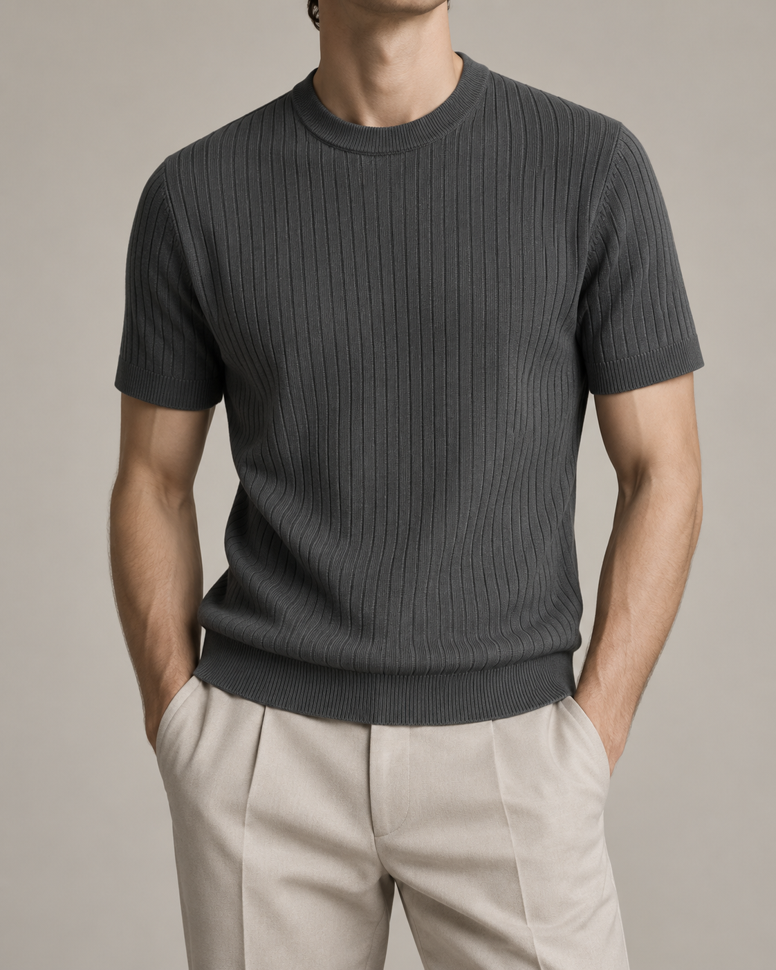 Men's Cooling Ribbed Knit Short Sleeve Shirt