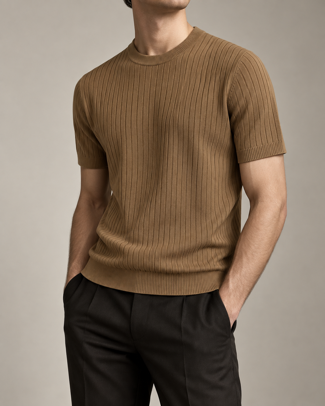 Men's Cooling Ribbed Knit Short Sleeve Shirt