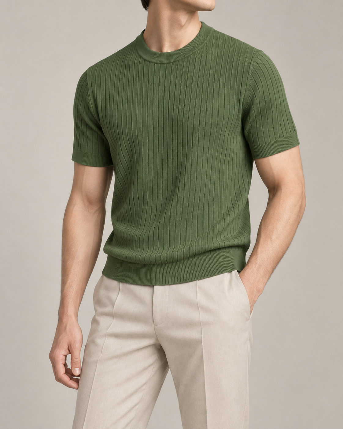 Men's Cooling Ribbed Knit Short Sleeve Shirt