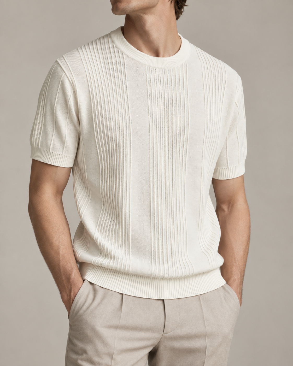 Men's Cooling Vertical Rib Knit Short Sleeve Shirt