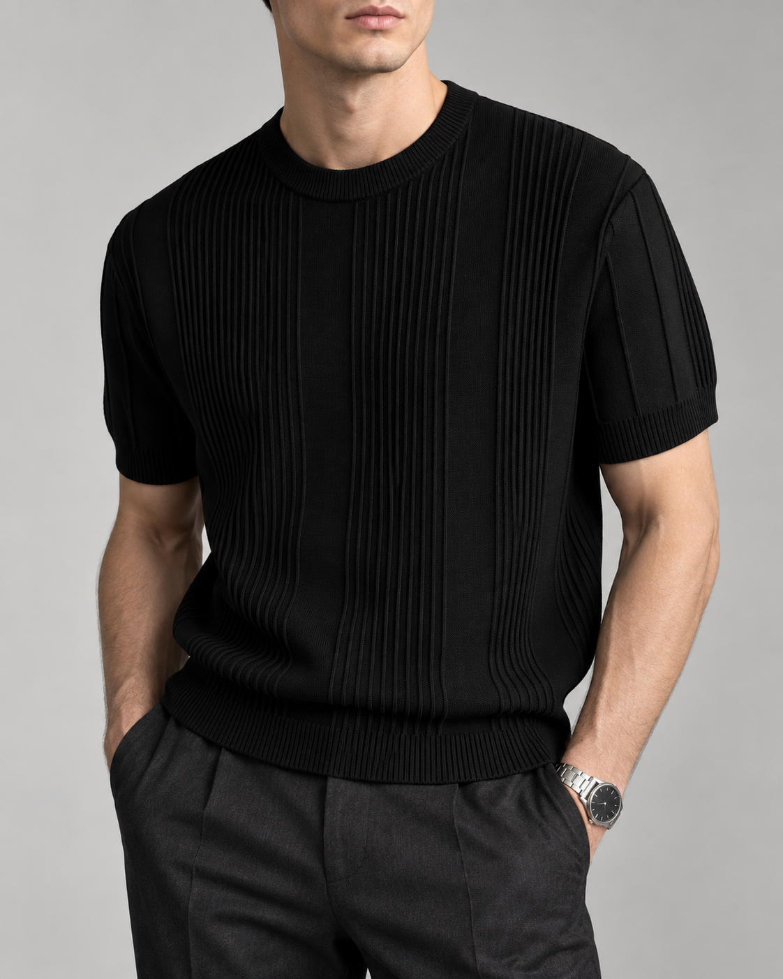 Men's Cooling Vertical Rib Knit Short Sleeve Shirt